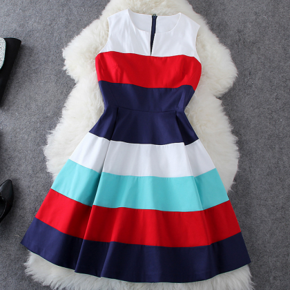 Fashion Stripe Sleeveless Dress Hnjkb