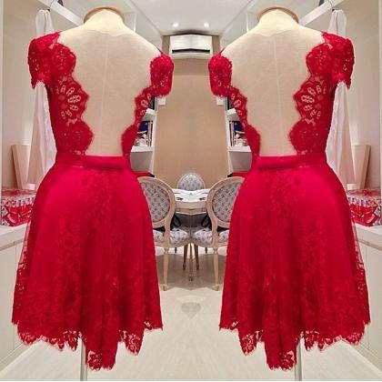 Red Lace Backless Dress Gds
