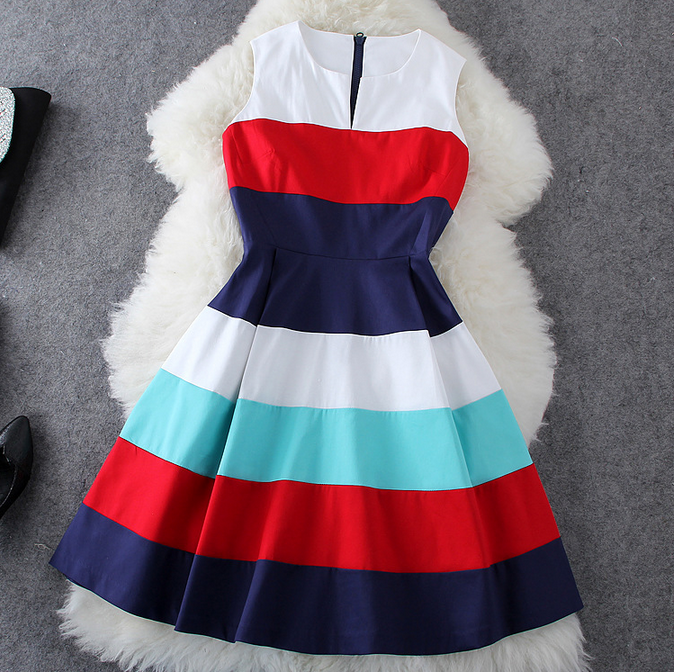 Fashion Stripe Sleeveless Dress Hnjkb